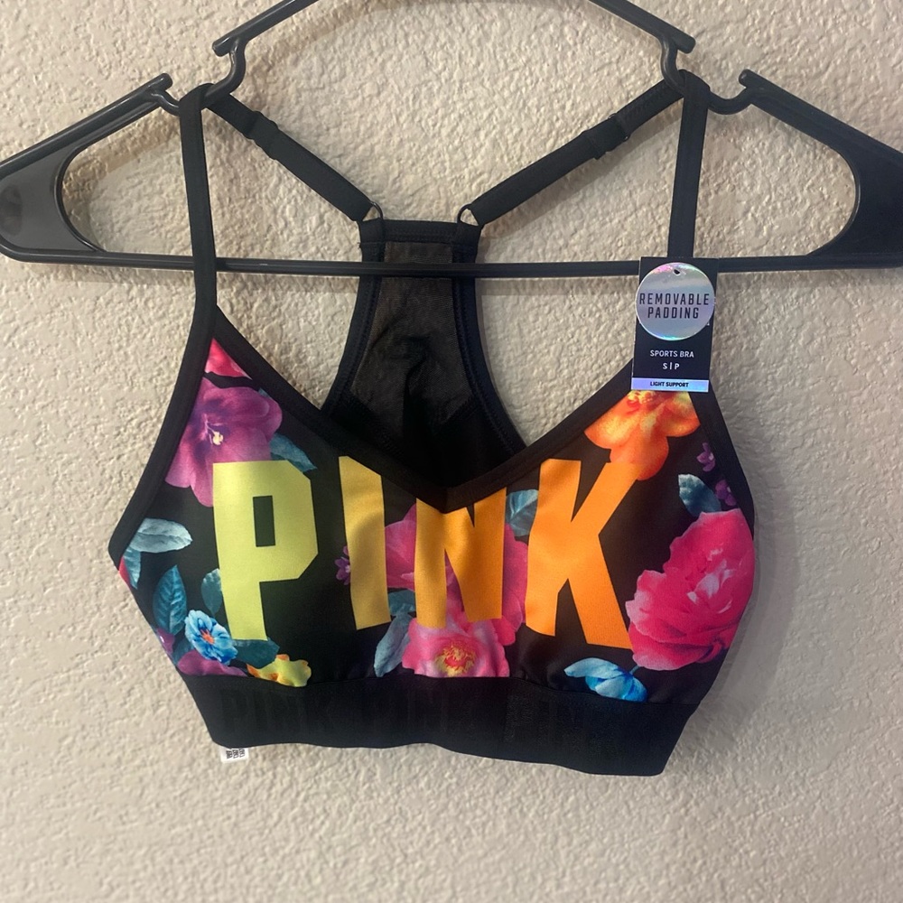 PINK Victoria's Secret Floral Sports Bra - Black and Multicolor